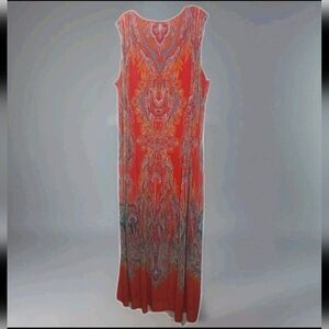 Reba Maxi Dress Woman Plus Sz 3X Red Paisley Beaded Chiffon Coastal Cowgirl Boho